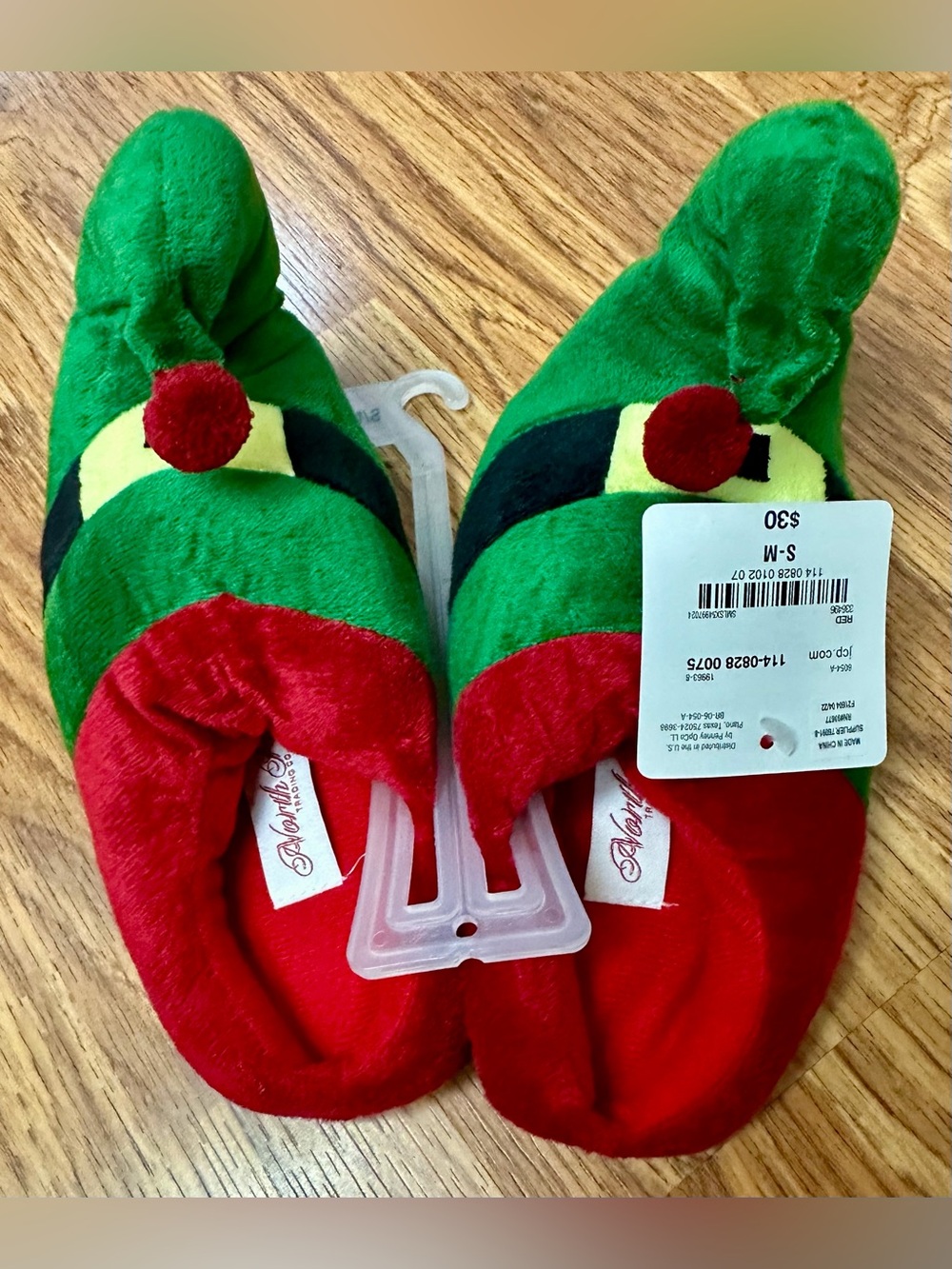 Kids Plush Elf Slippers - Green/Red